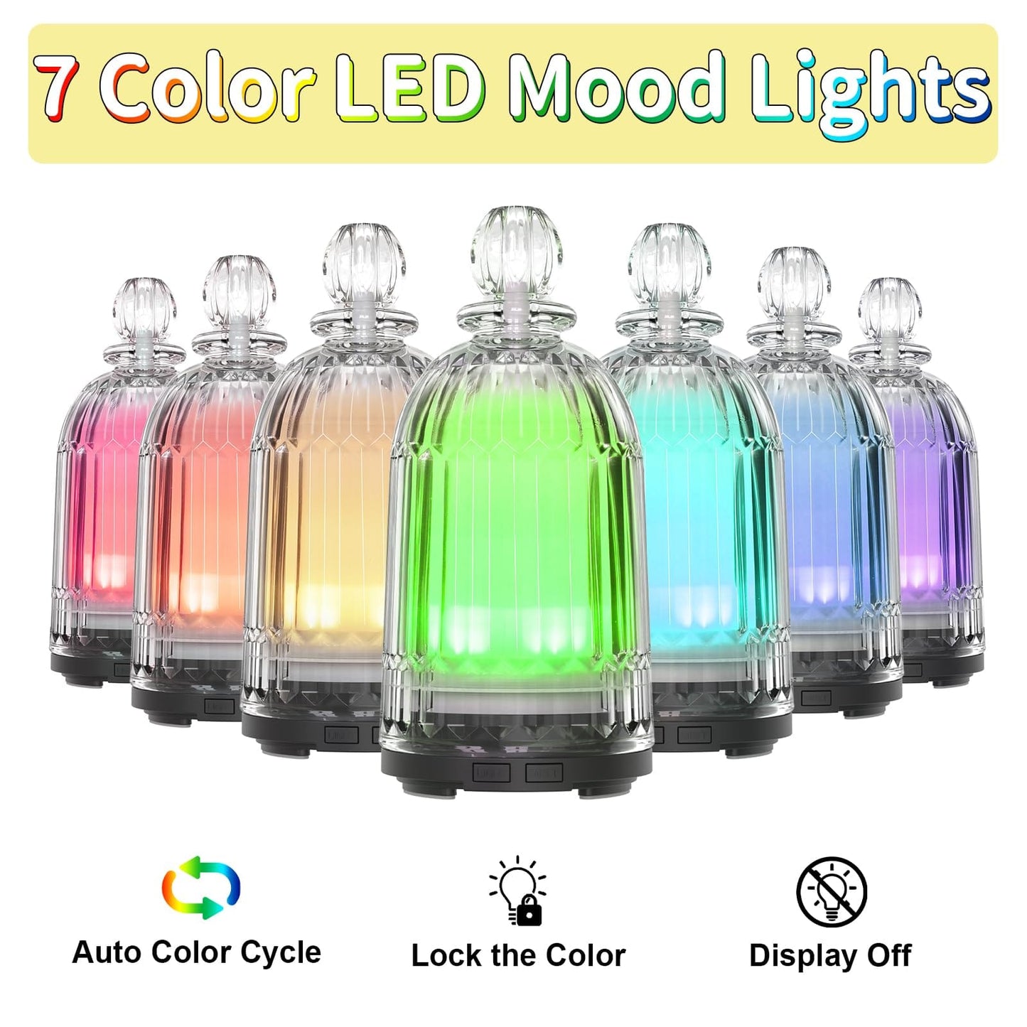 Smartwell 120ml Glass Diffuser - Ultrasonic Aroma Diffuser, 7-Color LED, Auto Shut-Off (Black Bottom)