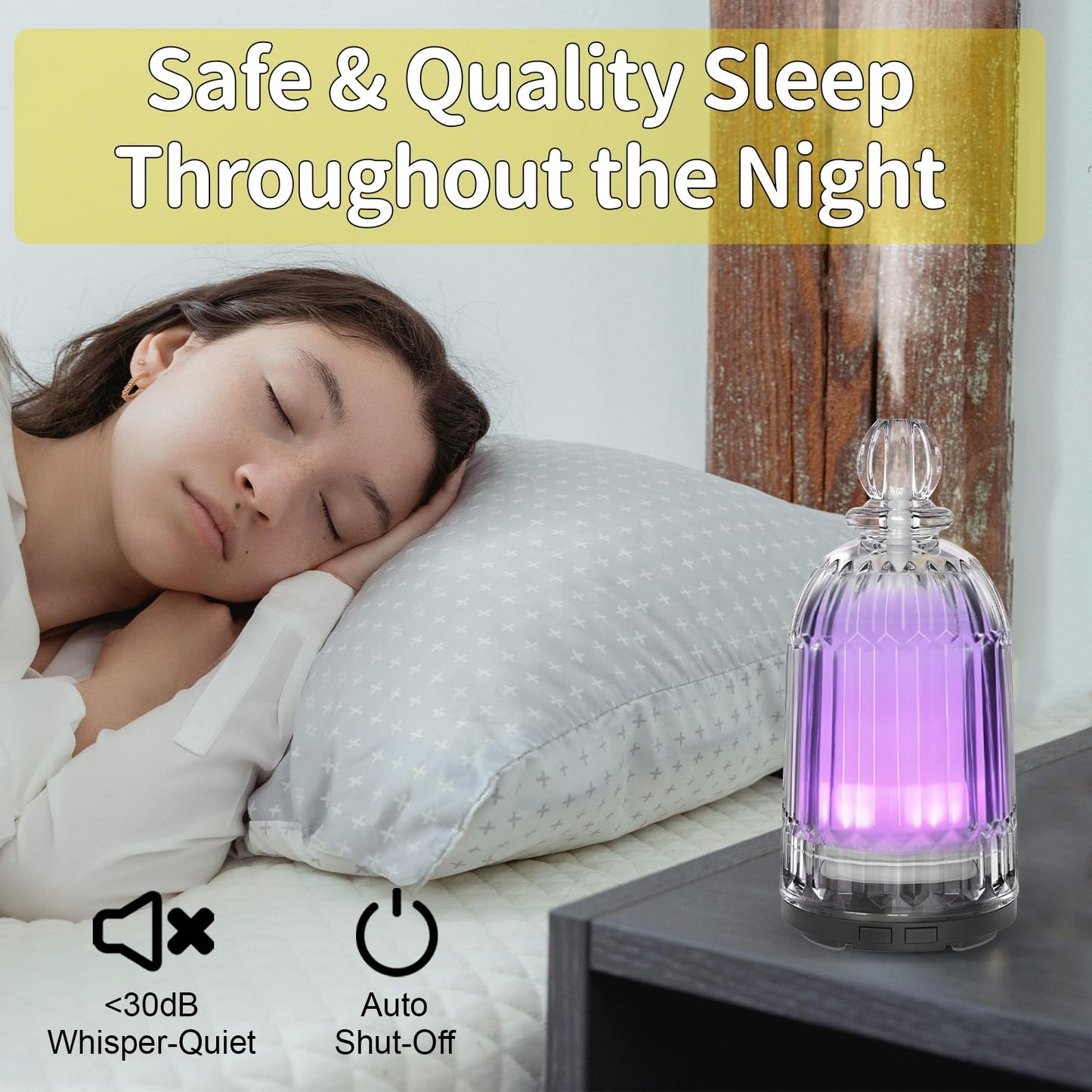 Smartwell 120ml Glass Diffuser - Ultrasonic Aroma Diffuser, 7-Color LED, Auto Shut-Off (Black Bottom)