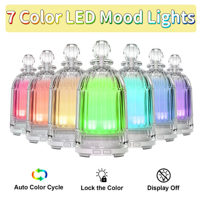 Smartwell Glass Essential Oil Diffuser - 120ml, 7-Color LED, Auto-Off, BPA-Free | Home Office & Bedroom Humidifier
