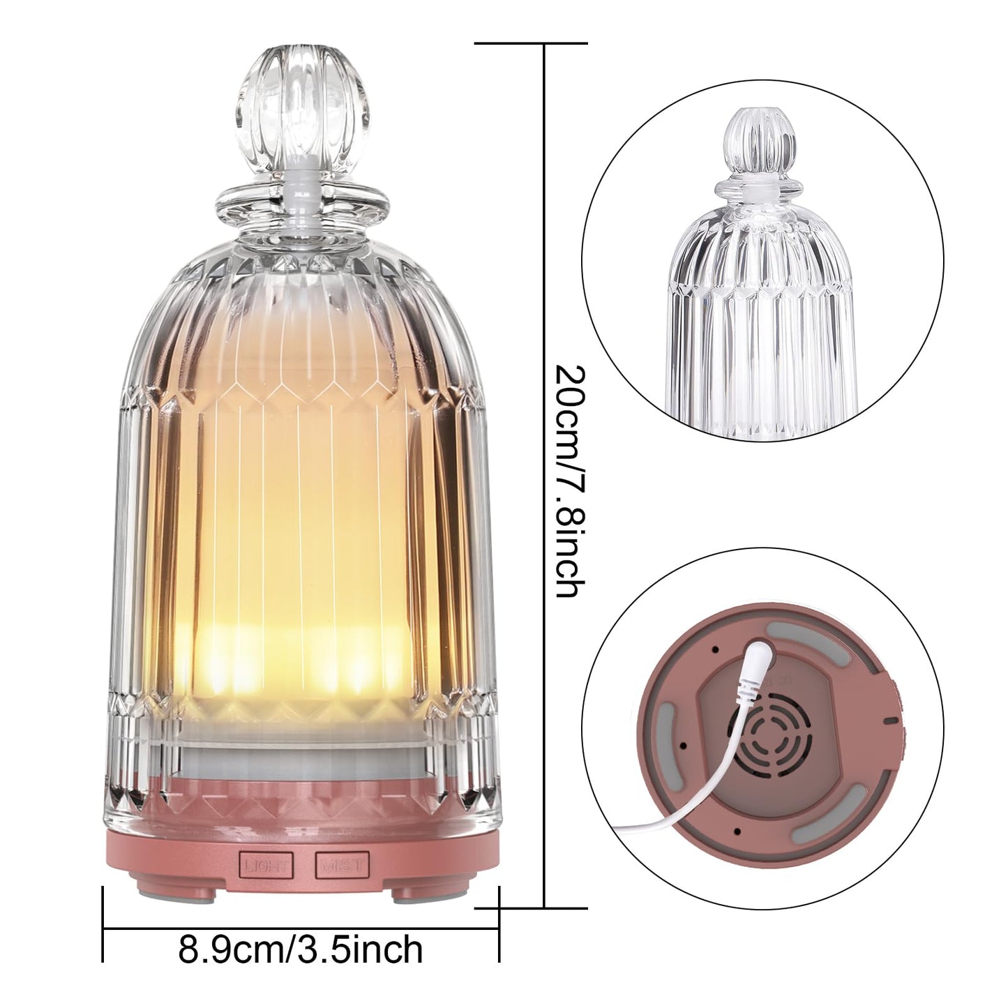 Smartwell Glass Essential Oil Diffuser 120ml – Copper Bottom, 7-Color LED, Auto Shut-Off