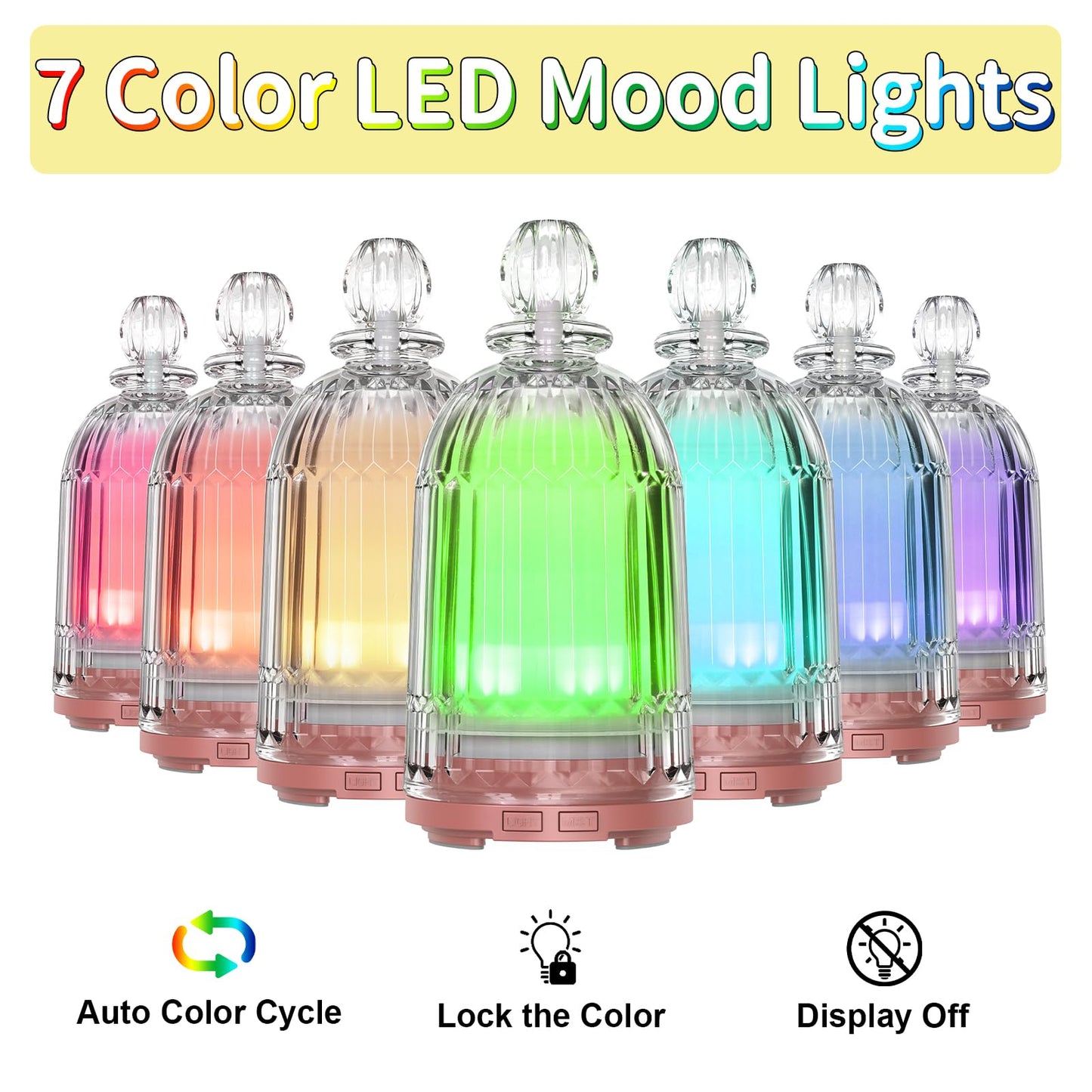 Smartwell Glass Essential Oil Diffuser 120ml – Copper Bottom, 7-Color LED, Auto Shut-Off
