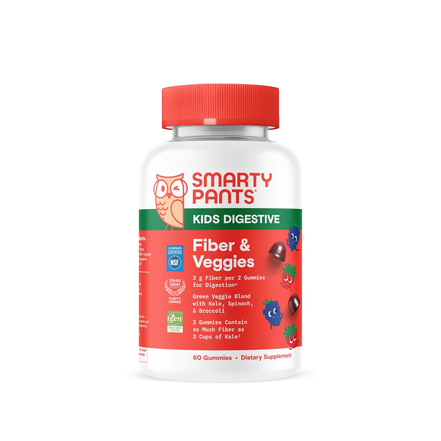 SmartyPants Kids Fiber & Veggies Gummies – Prebiotic Fiber, 60 Count