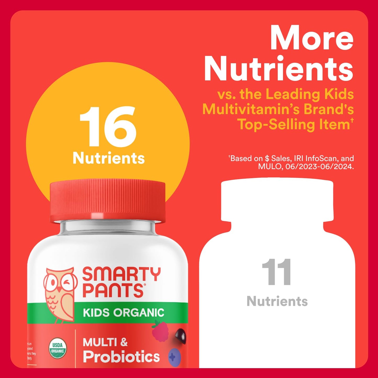 SmartyPants Organic Kids Multivitamin Gummies with Probiotics, Omega-3 ALA, Vitamin D3, C, B Vitamins, Zinc — 120 Count (30 Day Supply)