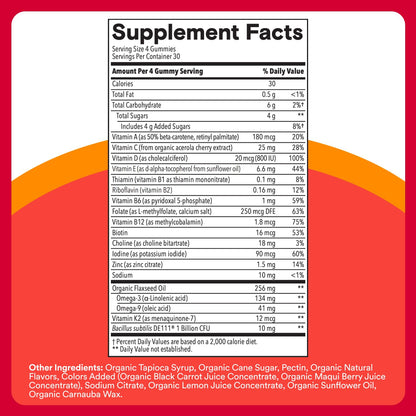 SmartyPants Organic Kids Multivitamin Gummies with Probiotics, Omega-3 ALA, Vitamin D3, C, B Vitamins, Zinc — 120 Count (30 Day Supply)
