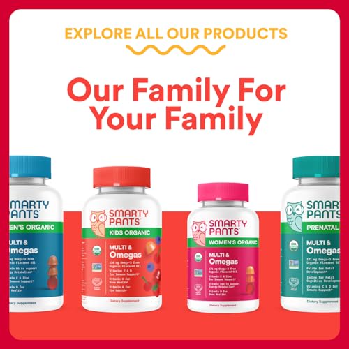 SmartyPants Organic Kids Multivitamin Gummies with Probiotics, Omega-3 ALA, Vitamin D3, C, B Vitamins, Zinc — 120 Count (30 Day Supply)