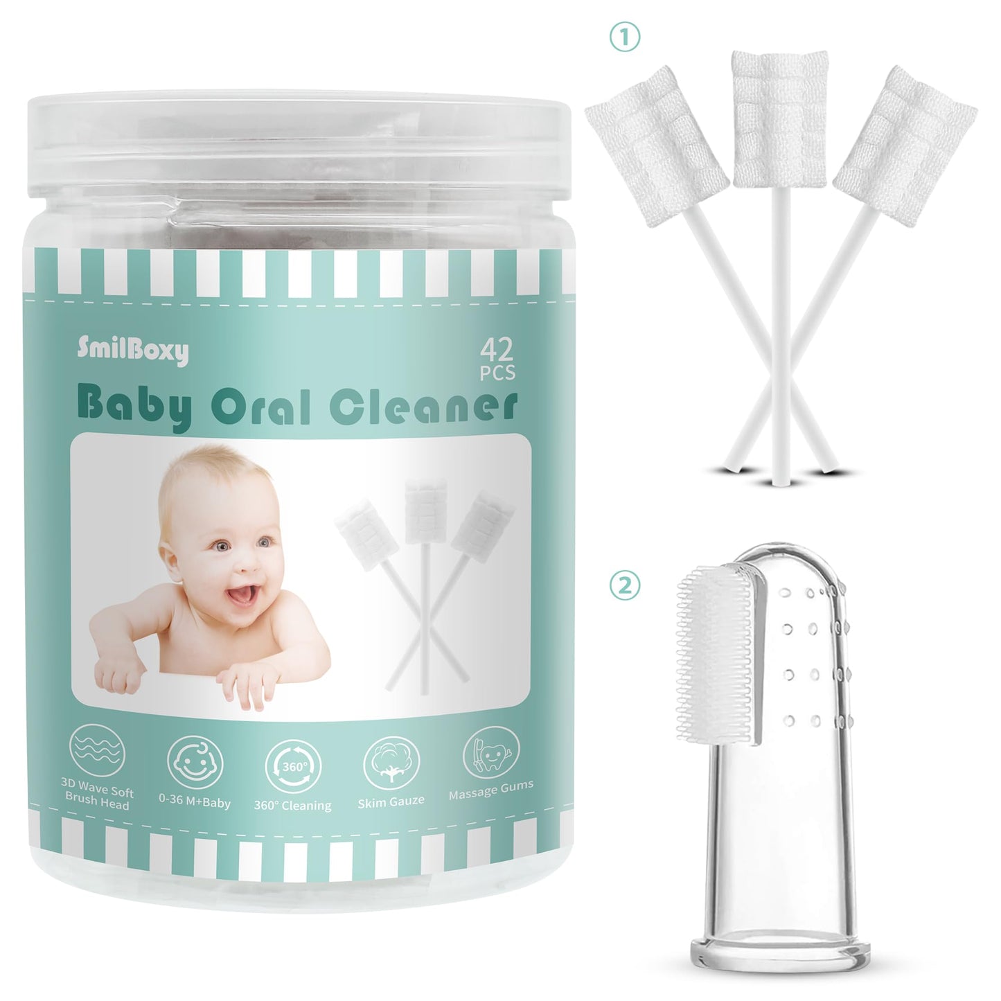 SmilBoxy 42PCS Baby Tongue Cleaner Kit & Finger Toothbrush, 0-36 Months