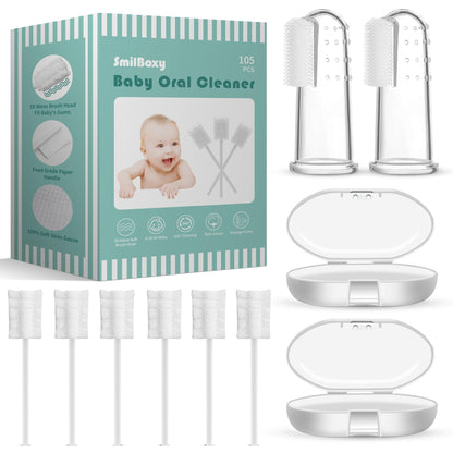 SmilBoxy 105-Piece Baby Tongue Cleaner + 2 Finger Toothbrush Set | 0-36 Months