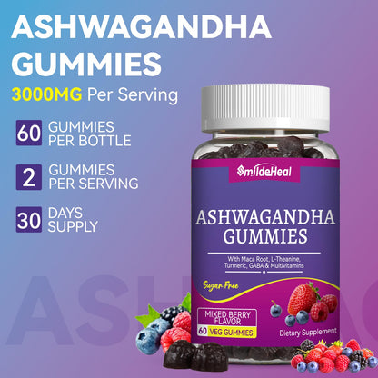 SmildeHeal Ashwagandha Gummies 3000mg – Stress Relief, Immune Support & Energy (60 Count)
