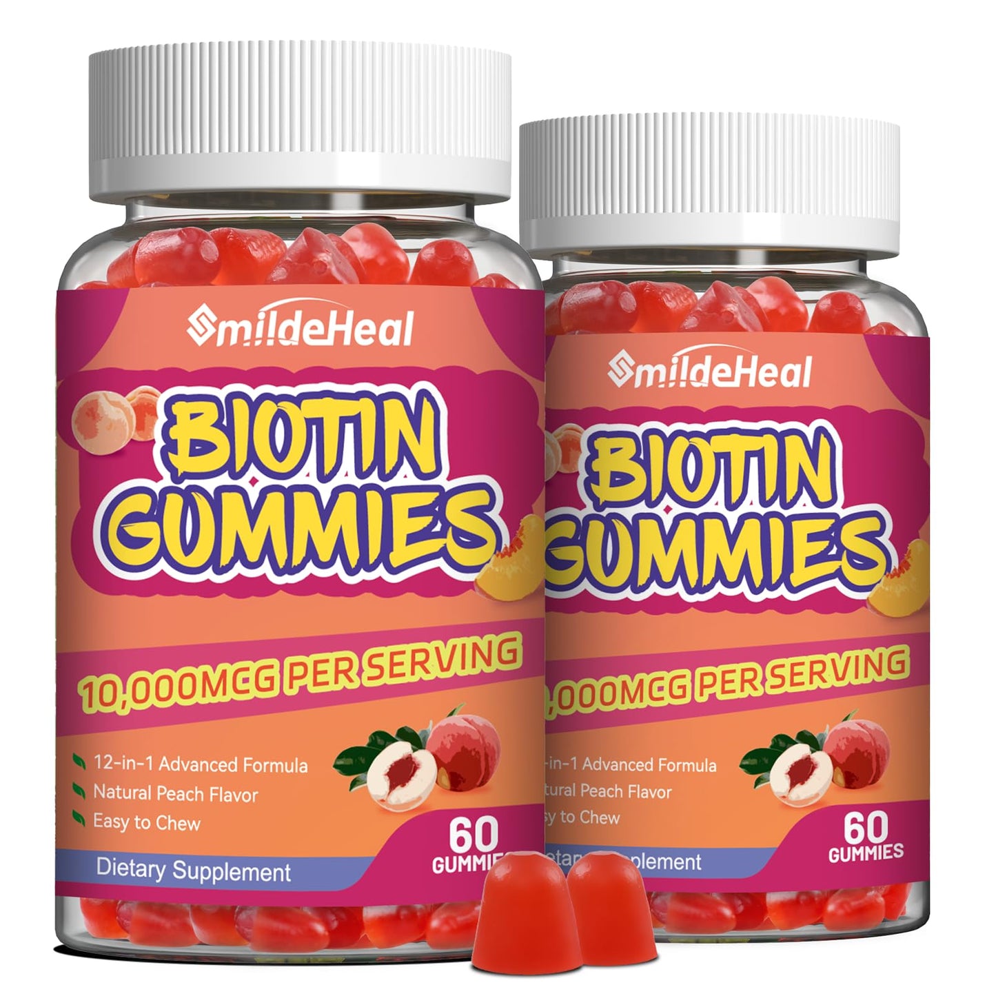 SmildeHeal Biotin Gummies 10,000 mcg – Hair Growth, Vegan, 120 Gummies