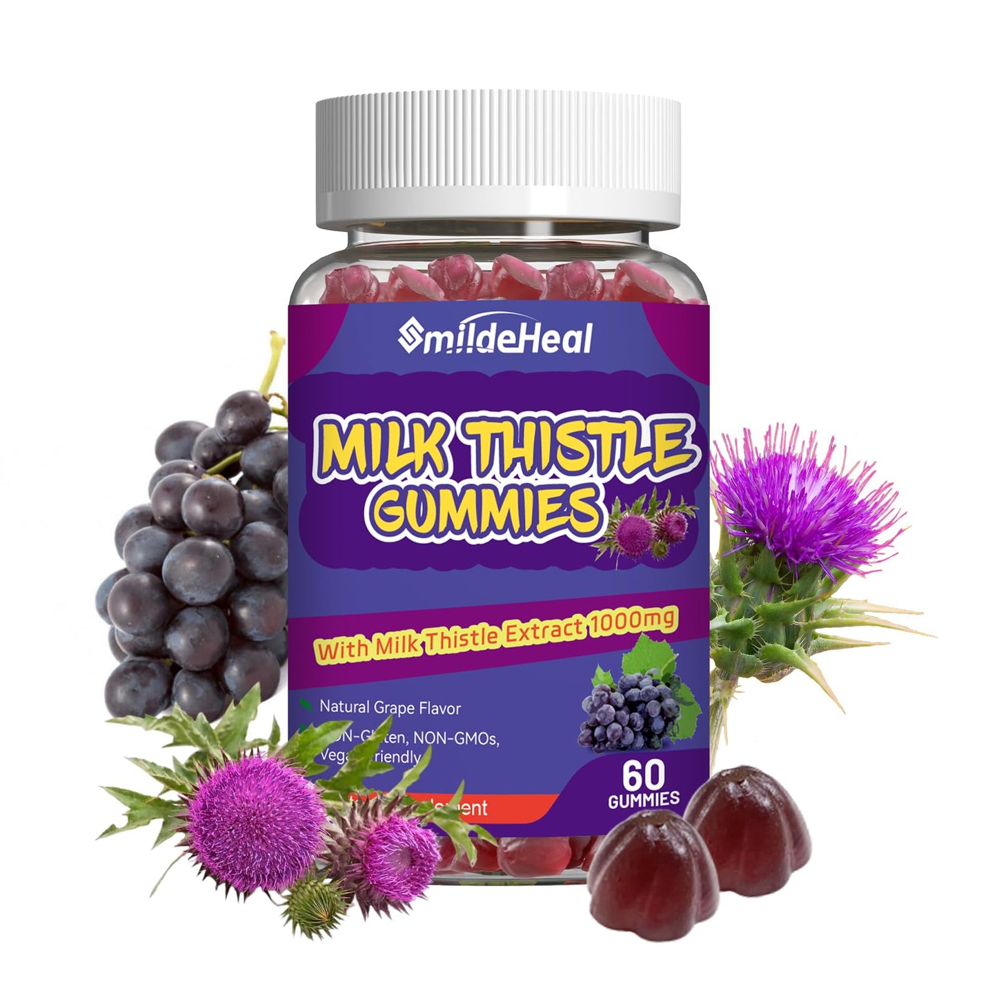 SmildeHeal Milk Thistle Gummies – 1000mg Extract, Liver Detox, Antioxidant Support, Vegan, Non-GMO, Gluten-Free | 60 Count