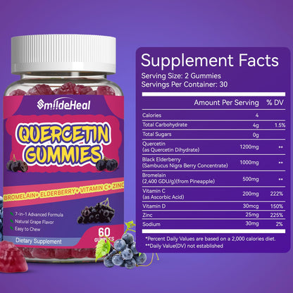 SmildeHeal Quercetin Gummies 1200MG – Vegan, Bromelain & Vitamin C | 60 Gummies