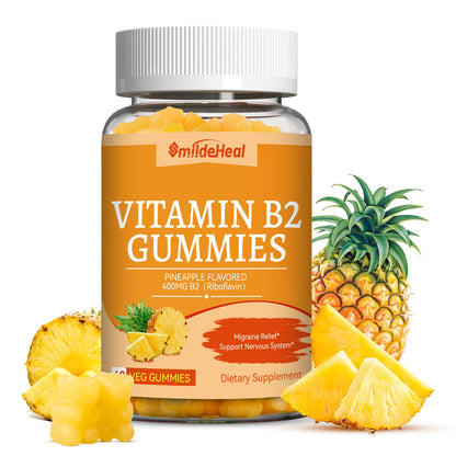SmildeHeal Vitamin B2 Gummies - Migraine Relief, Nervous System Support, Vegan (60 Count)