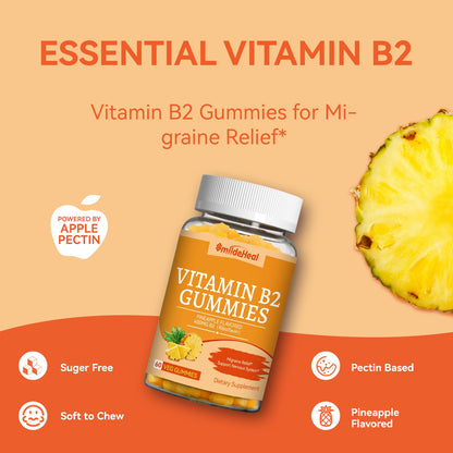 SmildeHeal Vitamin B2 Gummies - Migraine Relief, Nervous System Support, Vegan (60 Count)