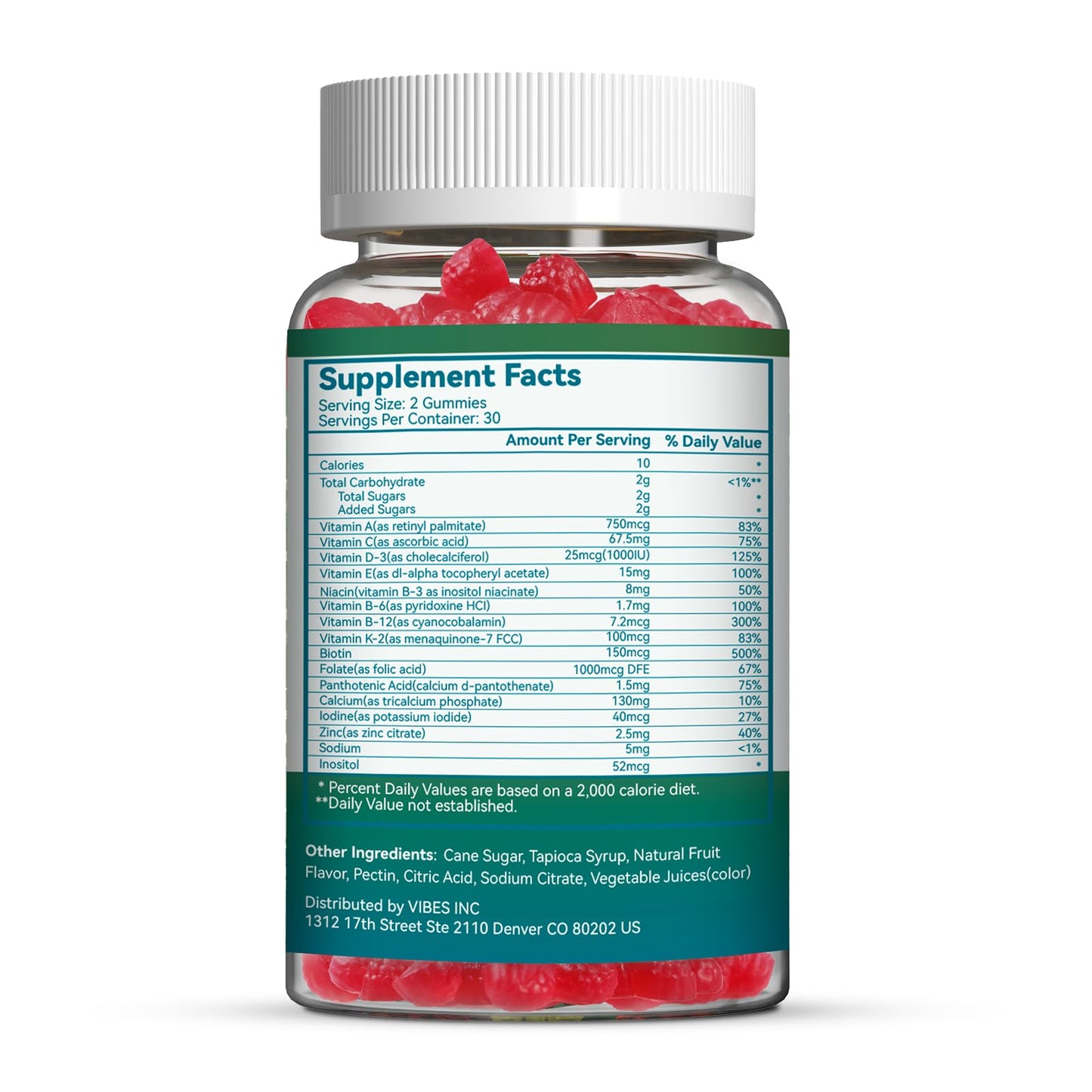 SmildeHeal Women's Multivitamin Gummies, Vitamins A, C, D3, E, K, B12, Calcium, Biotin, Folic Acid, Inositol, Multivitamin for Women for Daily Nutritional Support, 30 Day Supply - 60 Count
