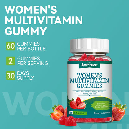 SmildeHeal Women's Multivitamin Gummies, Vitamins A, C, D3, E, K, B12, Calcium, Biotin, Folic Acid, Inositol, Multivitamin for Women for Daily Nutritional Support, 30 Day Supply - 60 Count