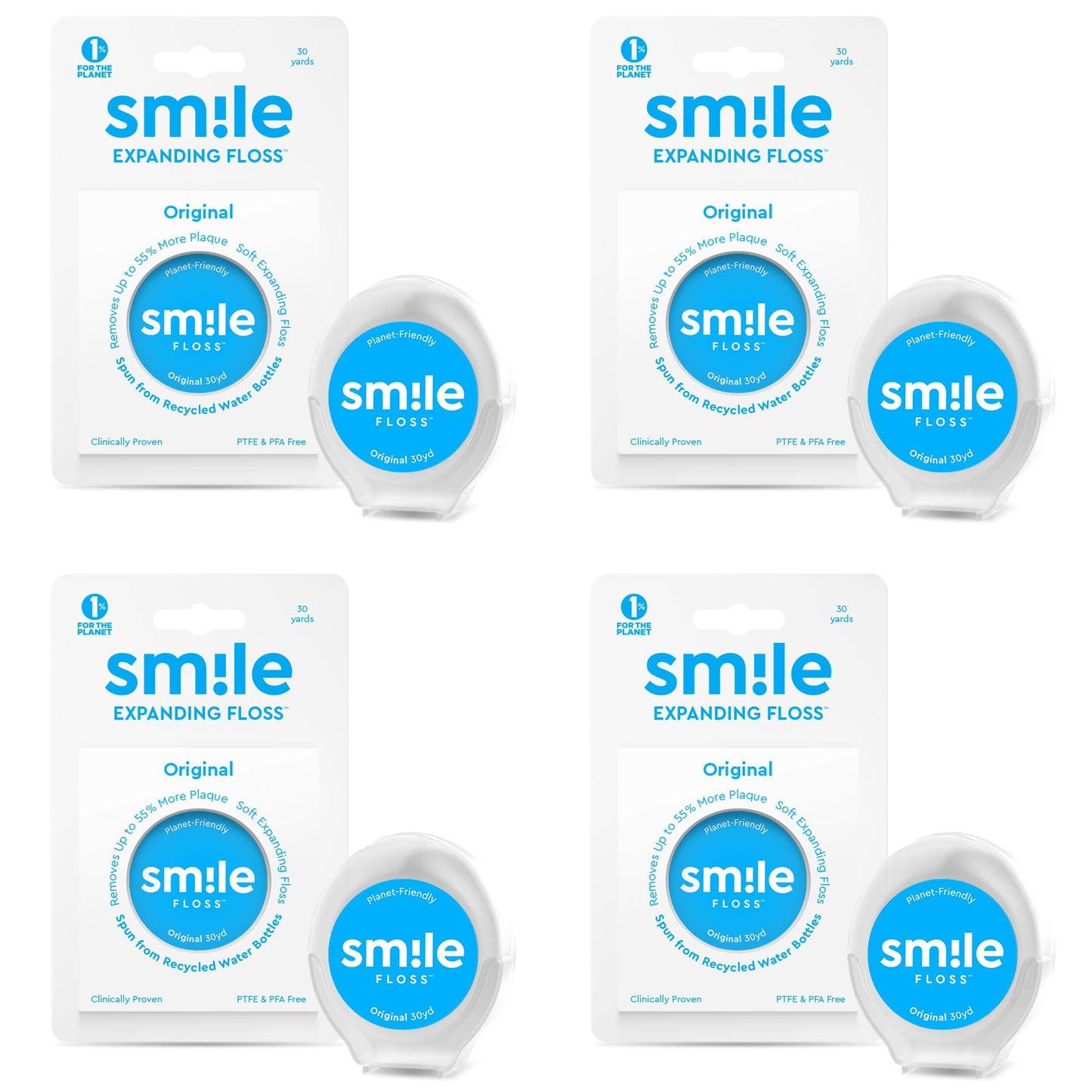 Smile Expanding Floss - Premium Woven Dental Floss with Plant-Based Wax (4-Pack, 30 Yards Each)
