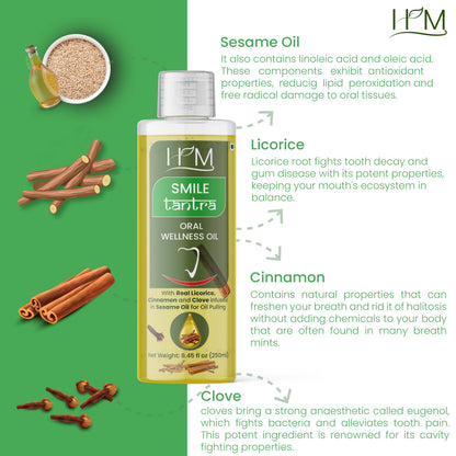 Smile Tantra Oral Wellness Oil for Oil Pulling – Fresh Breath, Teeth Whitening & Gum Care | Licorice, Cinnamon & Clove in Sesame Oil | Alcohol-Free 8.45 fl oz