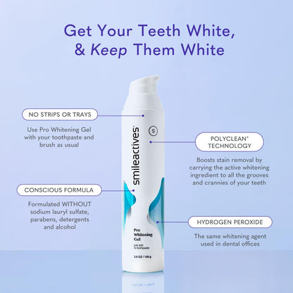 Smileactives Pro Whitening Gel for Toothpaste – 3.8 oz, Hydrogen Peroxide