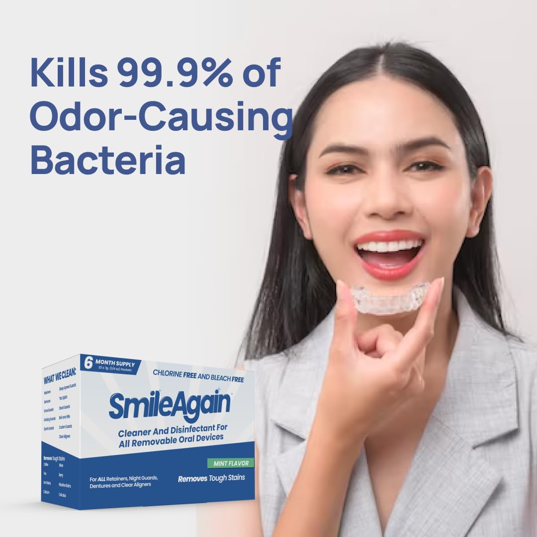 SmileAgain Retainer Cleaner – 180-220 Cleanings, 22-Pack Mint for Dentures, Aligners & Mouth Guards