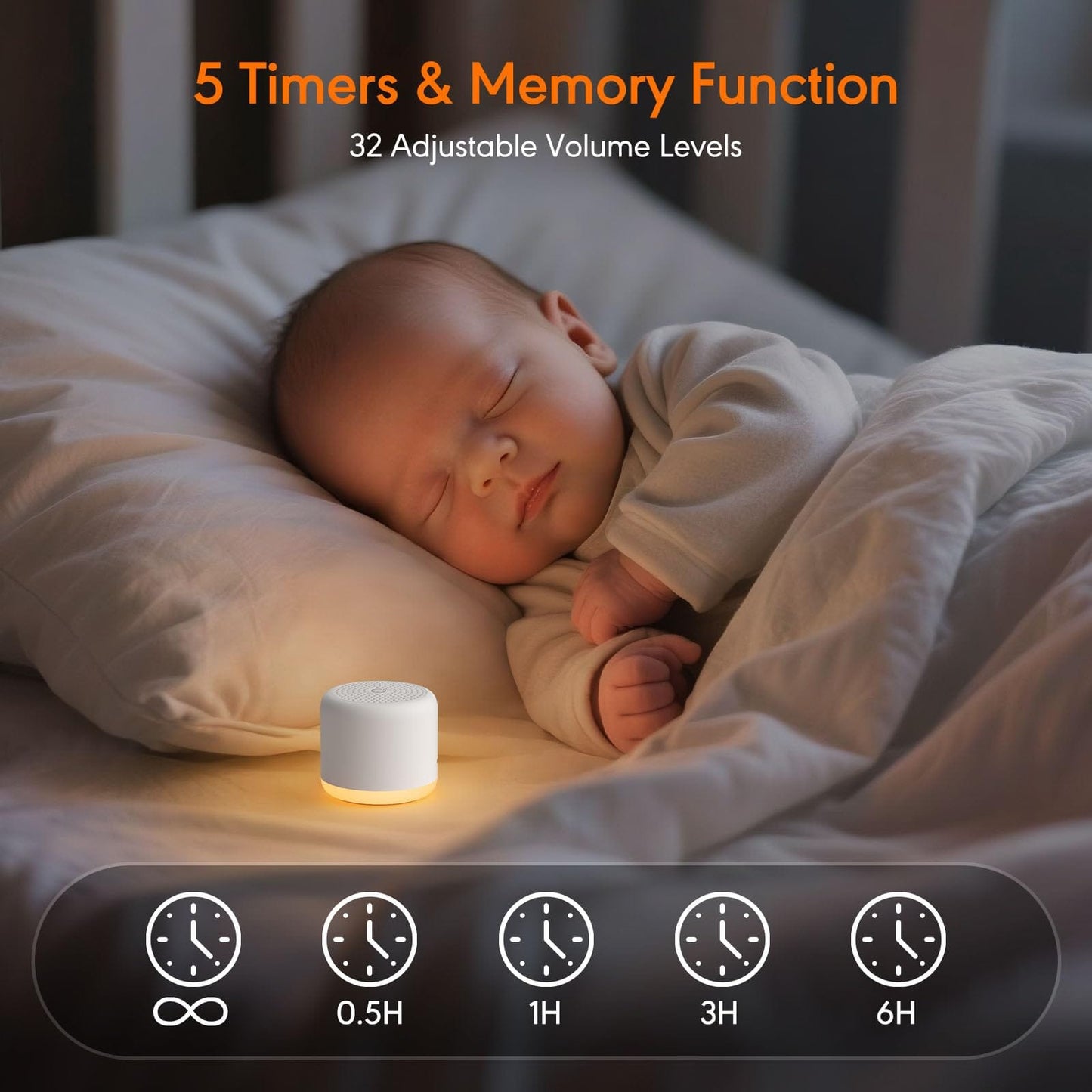 SMILEBOP White Noise Machine with Night Light — Portable, 18 Soothing Sounds, Memory Timer