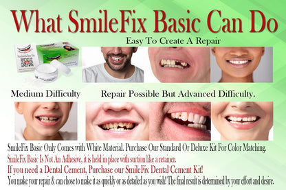 SmileFix Basic Dental Repair - for Missing Or Damaged Teeth - Fix Gaps, Missing Teeth, Spaces, Broken Tooth, Repairs - Fast & Easy - Confident Smiles - BF Products - Durable Compound