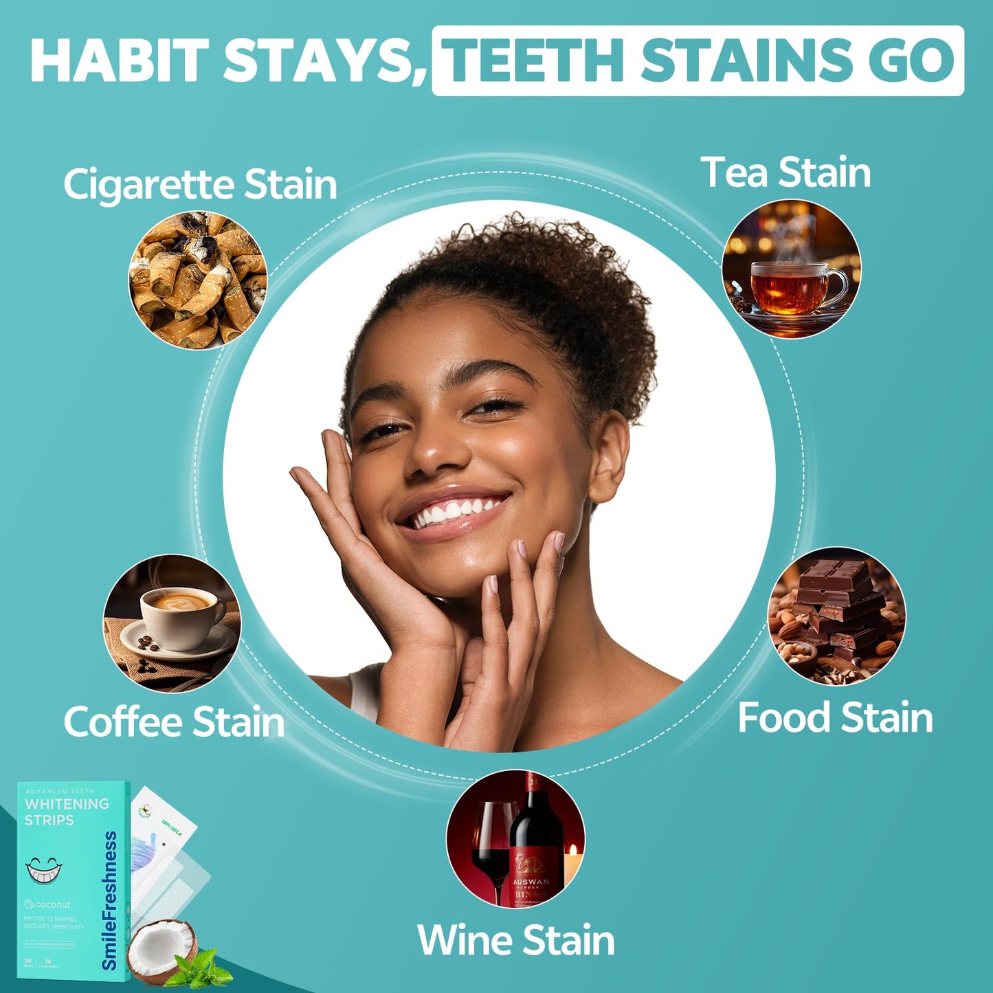 SmileFreshness Teeth Whitening Strips – 14-Day Clinically Proven Whitening with Enamel Care (Coconut)