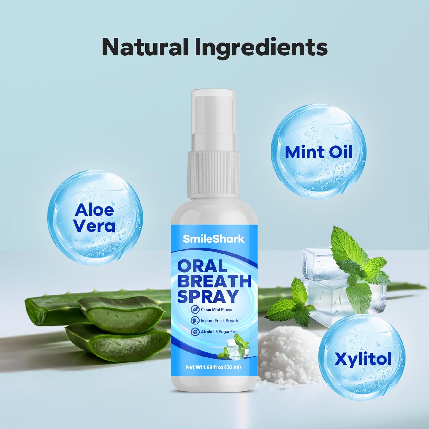 SmileShark Fresh Breath Spray (2 Pack) – Alcohol-Free, Sugar-Free Mouth Moisturizer for Dry Mouth | Travel Size 1.69 oz