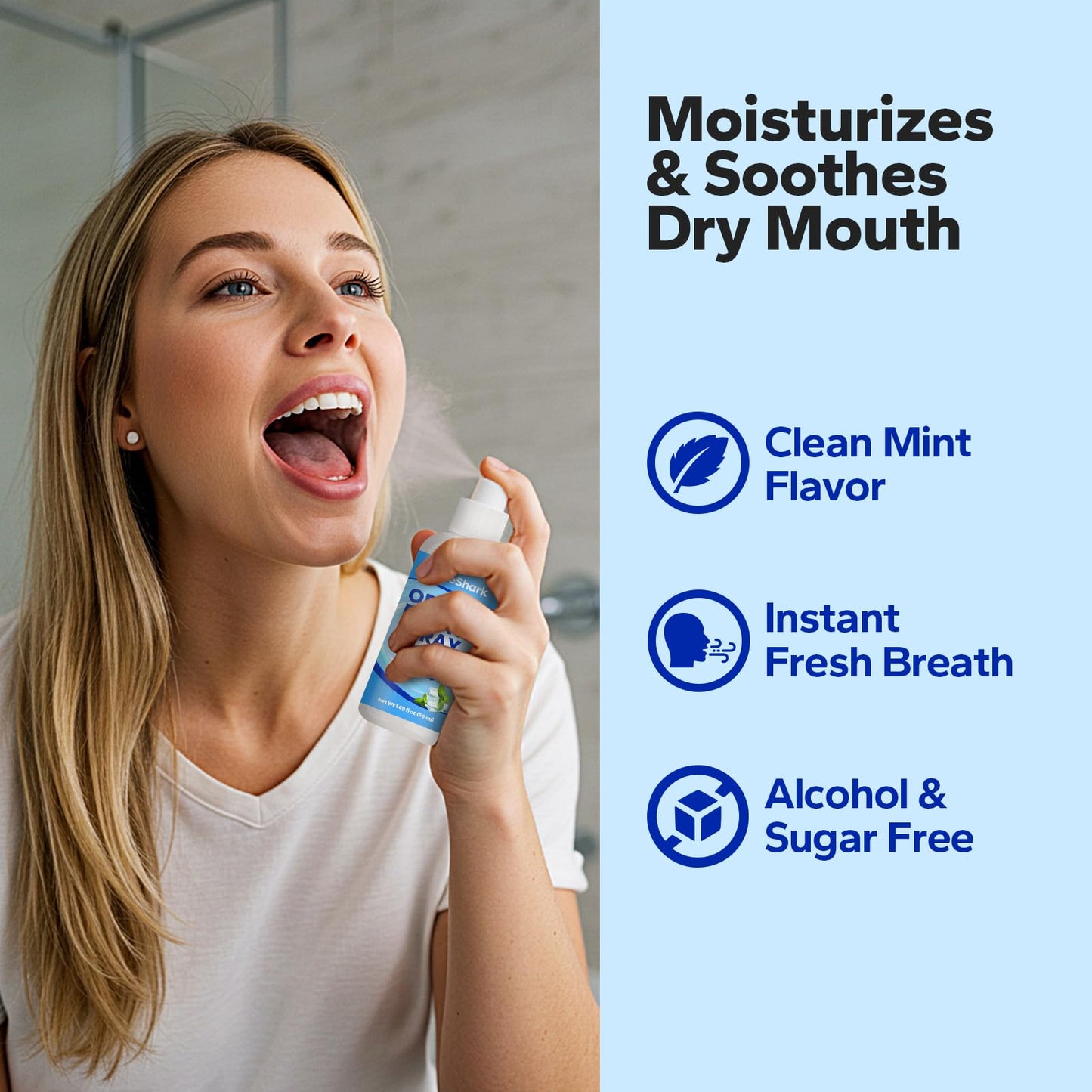 SmileShark Fresh Breath Spray (2 Pack) – Alcohol-Free, Sugar-Free Mouth Moisturizer for Dry Mouth | Travel Size 1.69 oz