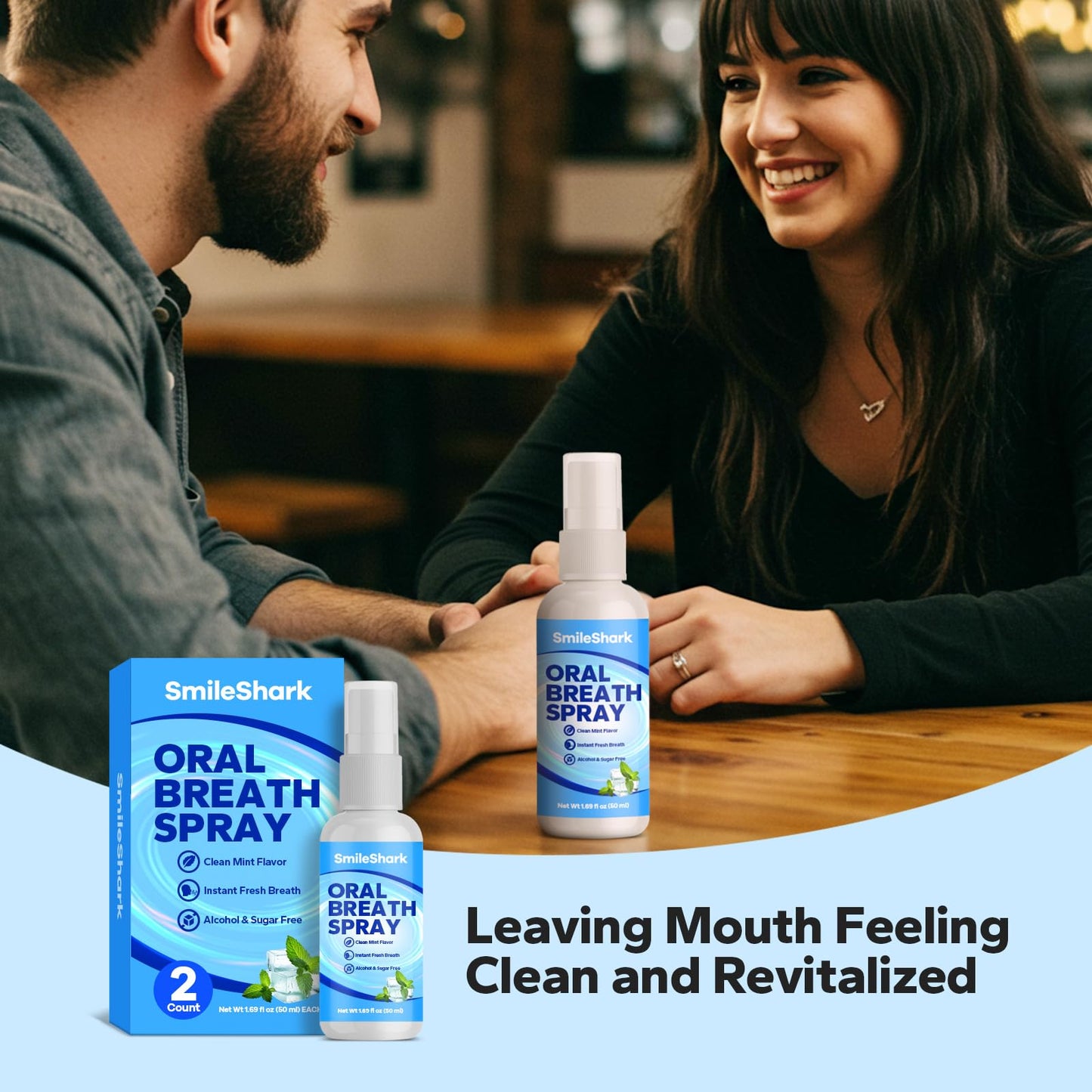 SmileShark Fresh Breath Spray (2 Pack) – Alcohol-Free, Sugar-Free Mouth Moisturizer for Dry Mouth | Travel Size 1.69 oz