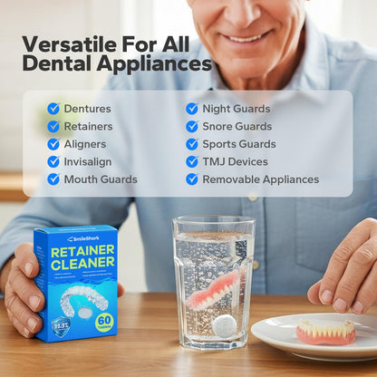 SmileShark Retainer Cleaner (60 Tablets) | Denture Cleaning Tablets with Minty Odor Neutralizing