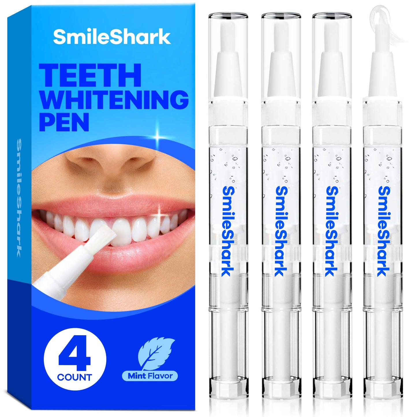 SmileShark Premium Teeth Whitening Pens (4 Count) — Sensitive-Free, Professional-Strength, On-The-Go