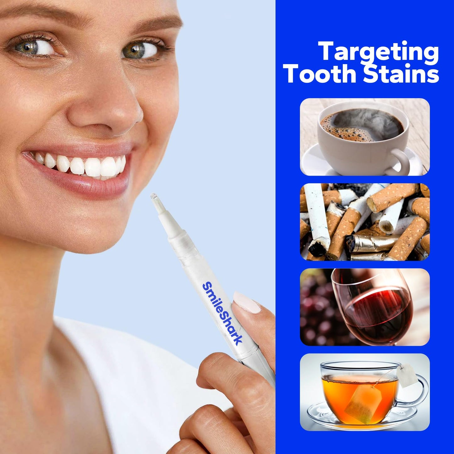 SmileShark Premium Teeth Whitening Pens (4 Count) — Sensitive-Free, Professional-Strength, On-The-Go