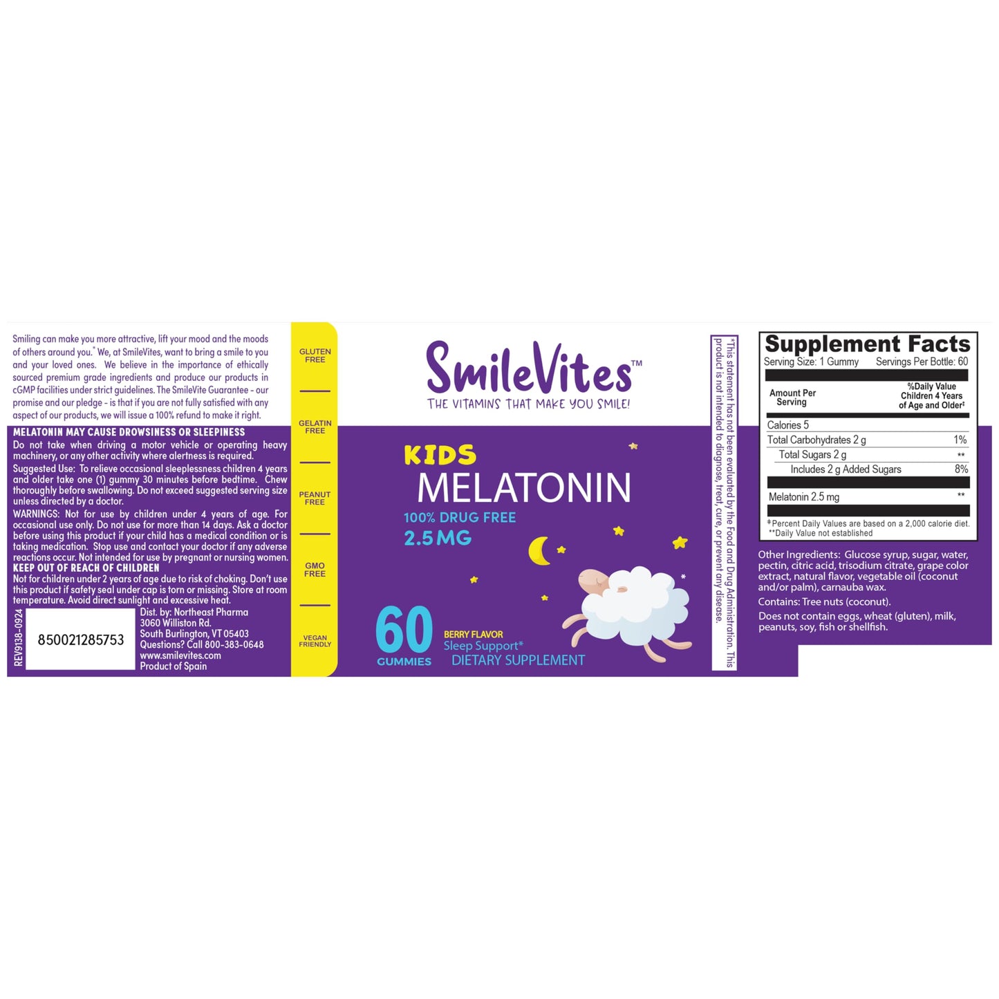 SmileVites Children's Melatonin Gummies 2.5mg – 60 Count