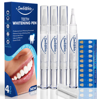 SmileWhite Teeth Whitening Pen 4 Pack – No Sensitivity, Enamel Safe, Fast Whitening with Natural Mint