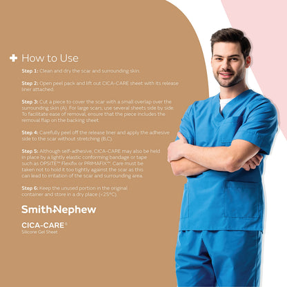 Smith & Nephew CICA-Care Silicone Gel Sheet for Scar Management, 5 x 6 in