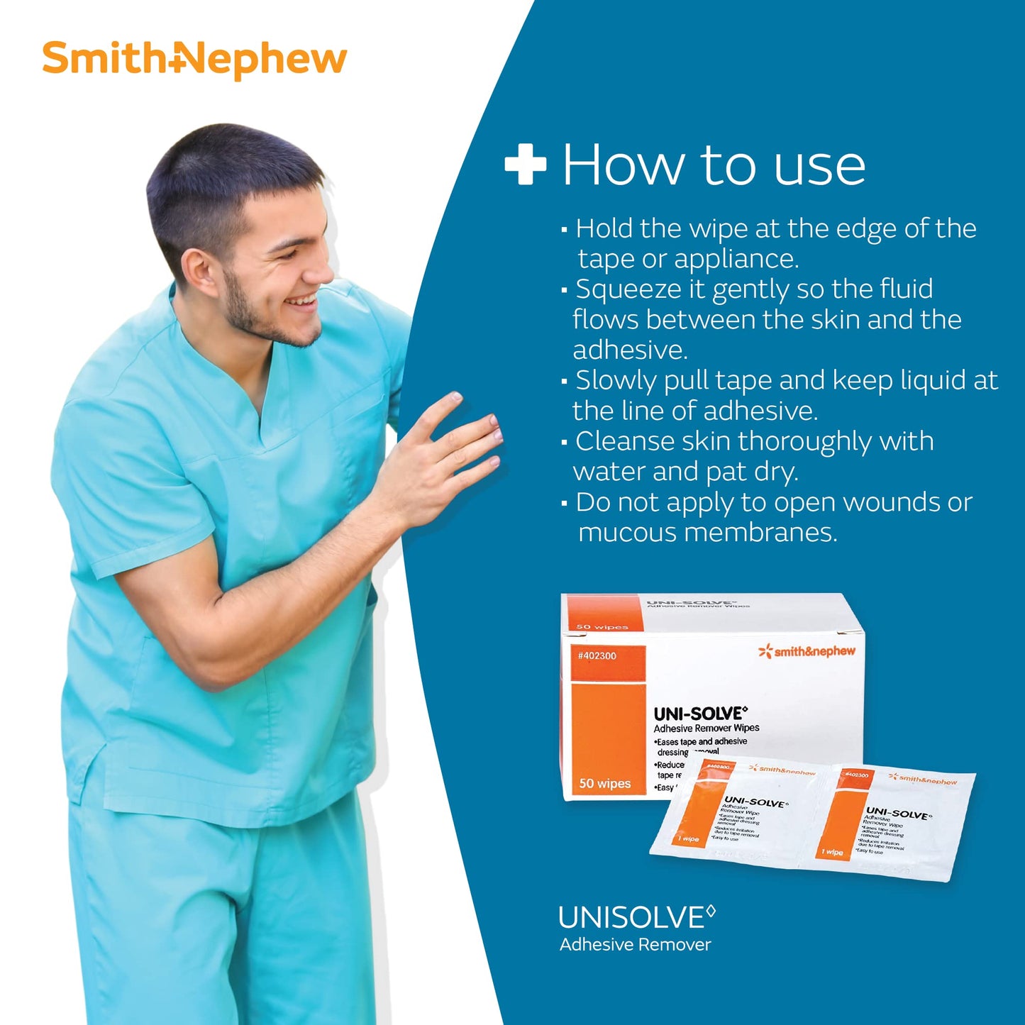 Smith & Nephew UNI-SOLVE Adhesive Remover Wipes – Gentle Tape/Appliance Removal (50 Count)