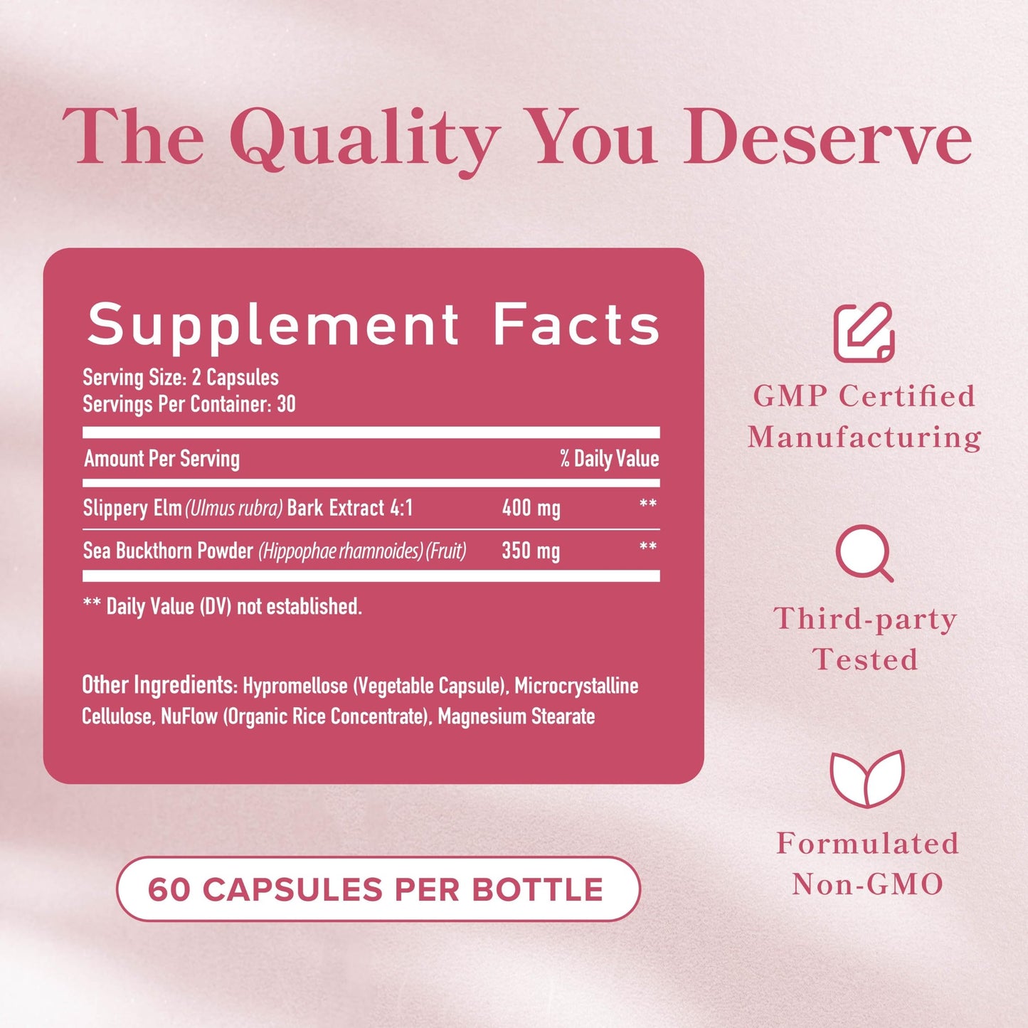 SMNutrition Slippery Elm for Women — Vaginal Moisture & Dryness Support | 60 Capsules | Non-GMO