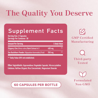 SMNutrition Slippery Elm for Women — Vaginal Moisture & Dryness Support | 60 Capsules | Non-GMO