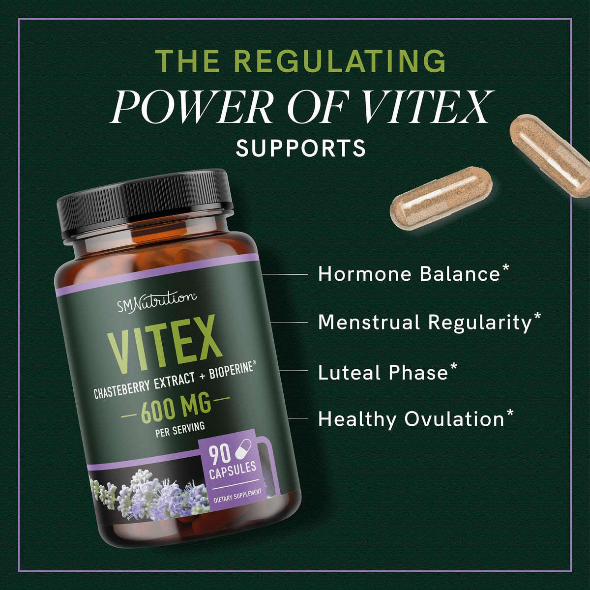 Vitex Chasteberry 600mg | Hormone Balance, Menopause & Regular Cycles | SMNutrition 90 Capsules mythriftymom