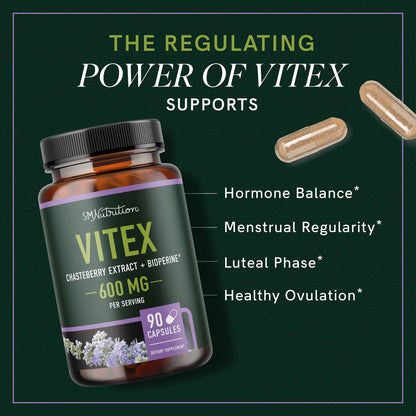 Vitex Chasteberry 600mg | Hormone Balance, Menopause & Regular Cycles | SMNutrition 90 Capsules mythriftymom