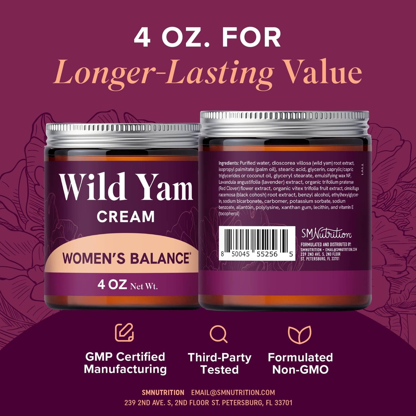 Wild Yam Cream for Hormone Balance — 3450mg Herbal Support | SMNutrition 4 oz