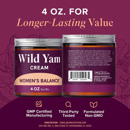 Wild Yam Cream for Hormone Balance — 3450mg Herbal Support | SMNutrition 4 oz