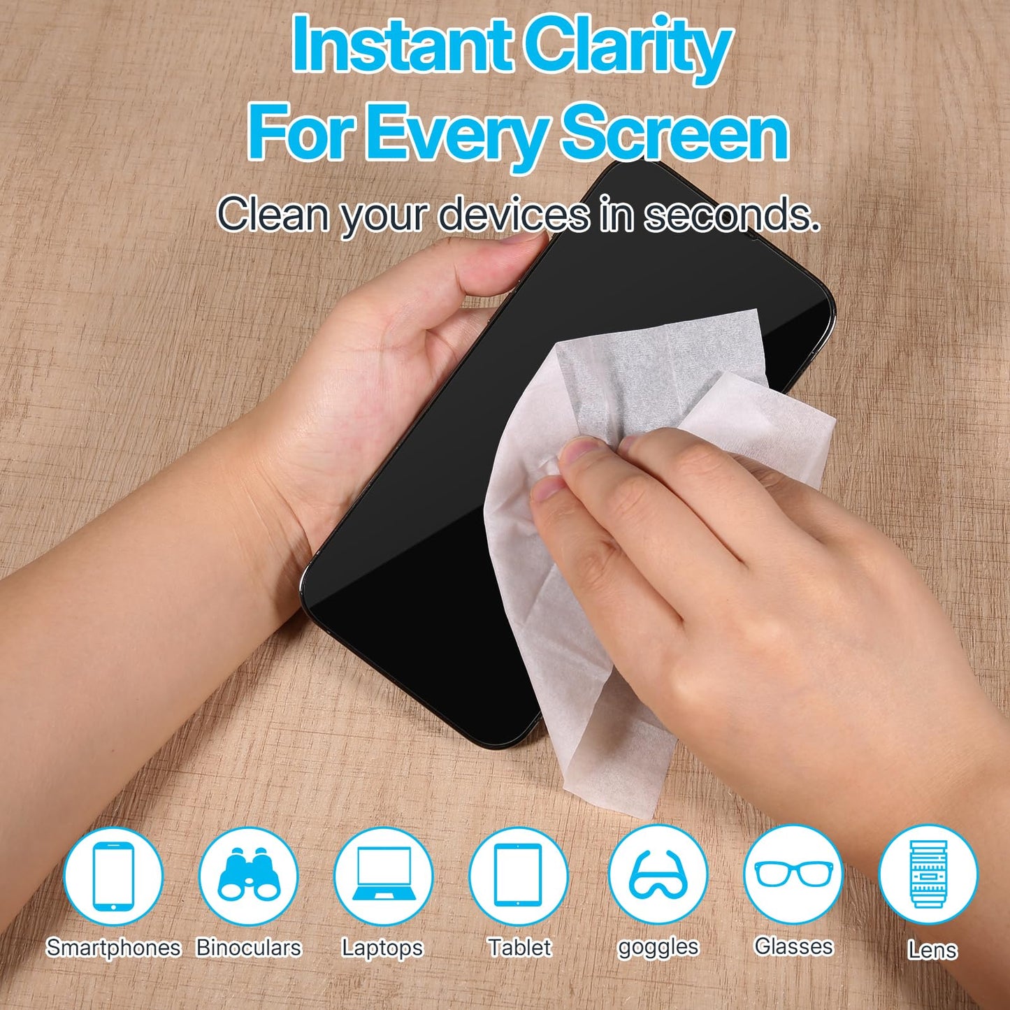 SmoTecQ Eyeglass Cleaning Wipes Kit – 180 Wipes + 2 Microfiber Cloths