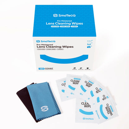 SmoTecQ Eyeglass Cleaning Wipes Kit – 180 Wipes + 2 Microfiber Cloths