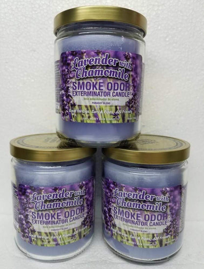 Smoke Odor Exterminator 13 oz Jar Candles – Lavender Chamomile (3-Piece Set) – Made in USA