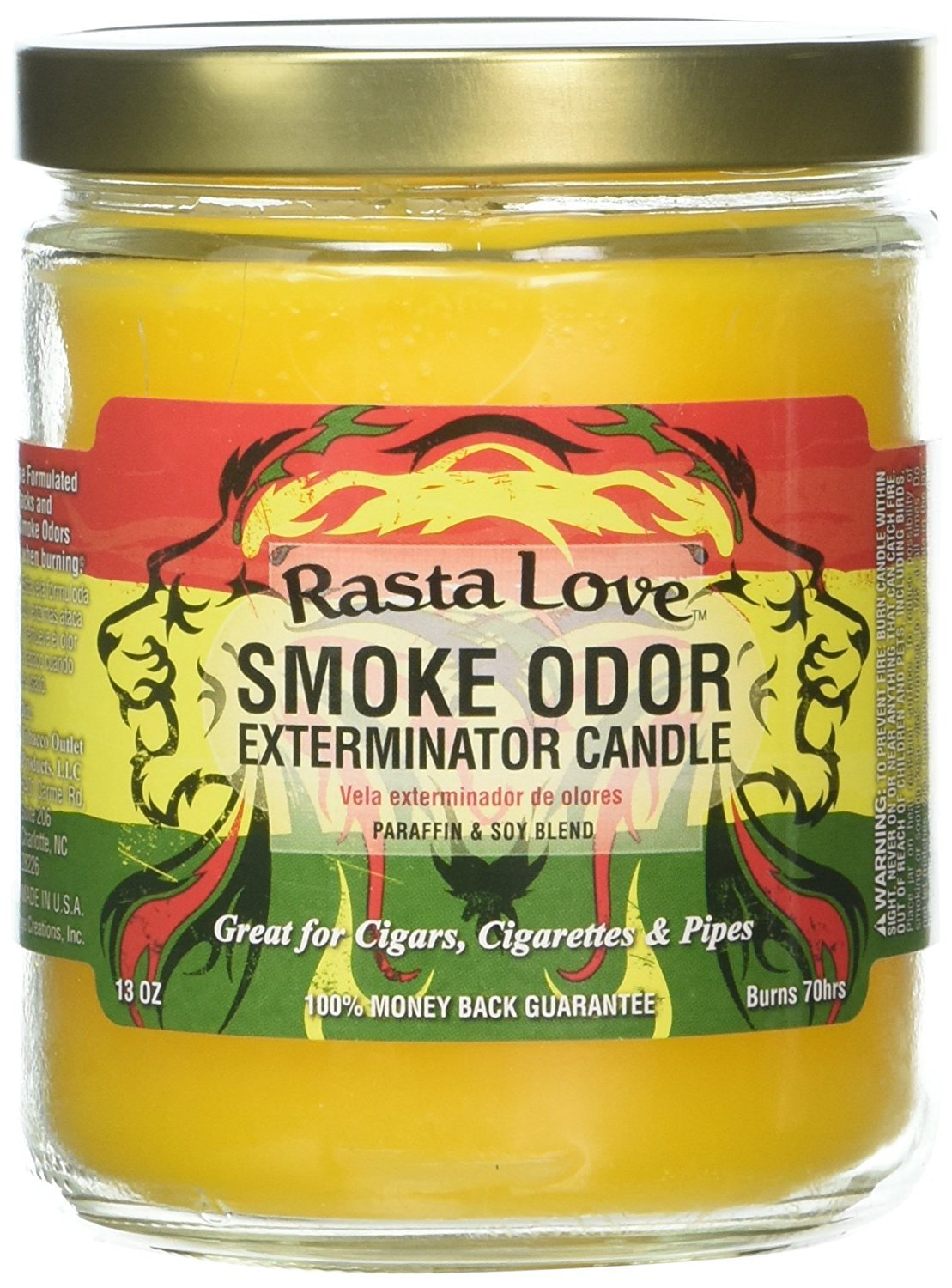 Smoke Odor Exterminator 13oz Jar Candle, Rasta Love – 70 Hour Burn Time