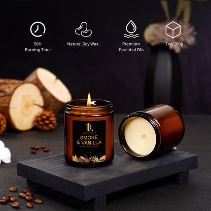 Smoke & Vanilla Candles | Natural Soy Candle, 50-Hour Burn Time