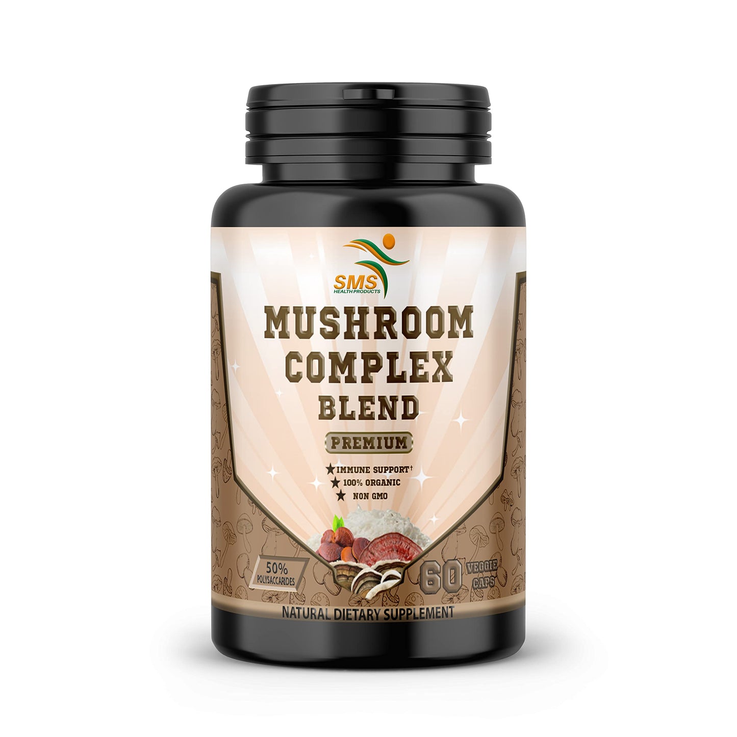 SMSHEALTH Mushroom Capsules - 50% Polysaccharides, 2000mg Daily – Lion's Mane, Reishi, Turkey Tail