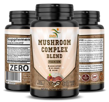 SMSHEALTH Mushroom Capsules - 50% Polysaccharides, 2000mg Daily – Lion's Mane, Reishi, Turkey Tail