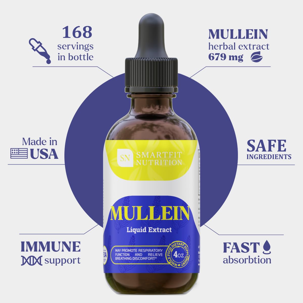 SN SMARTFIT NUTRITION Mullein Leaf Extract Drops – Lung Support (4 oz)